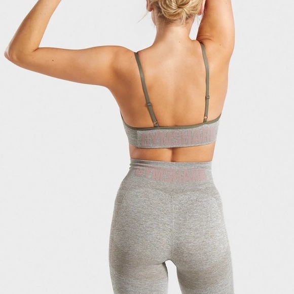 Flex Strappy Sports Bra in Khaki Marl/Taupe - Picture 6 of 7